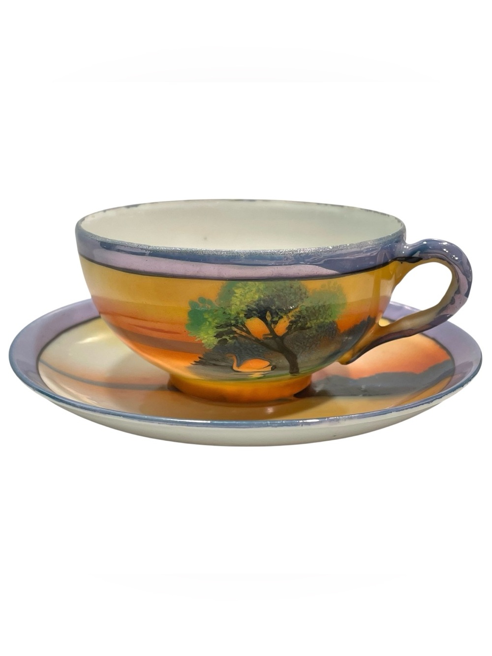 Vintage 1930s Chikaramachi Hand Painted Porcelain Tea Cup & Saucer Made in Japan